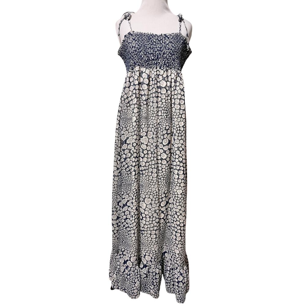 Liberty of London Target Smocked Floral Maxi Dress L Blue Boho Cottage Flowy